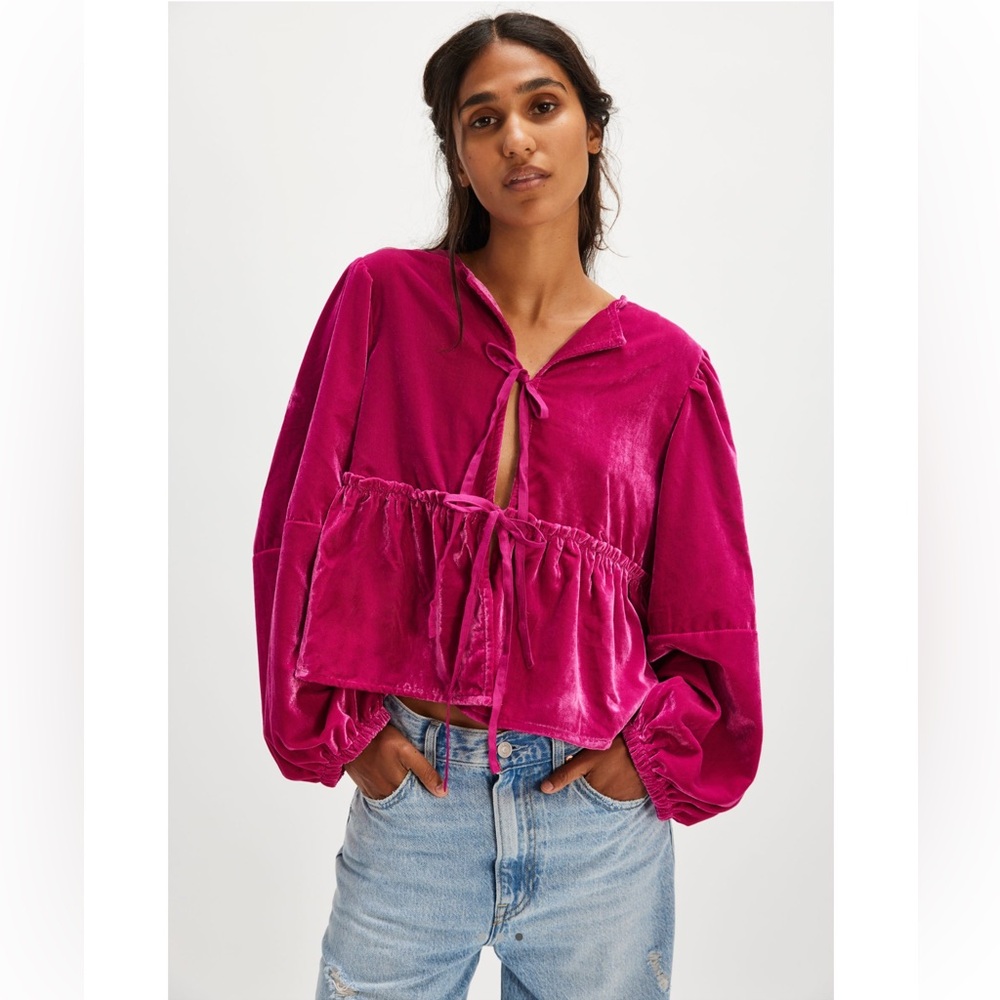 FREE PEOPLE Brunch Babe Velvet Blouse
